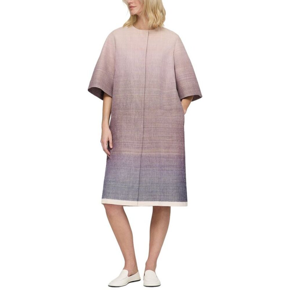 Lafayette 148 New York Womens Collarless Elbow Sleeve Silk & Wool-Blend Coat